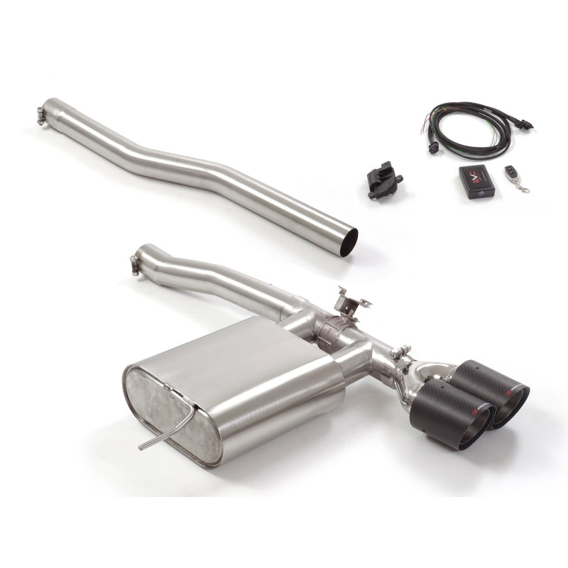 Silencieux arrière en inox avec 2 sorties rondes Carbon Shot 100 mm avec valve électrique intégrée. Contrôle de la valve avec...