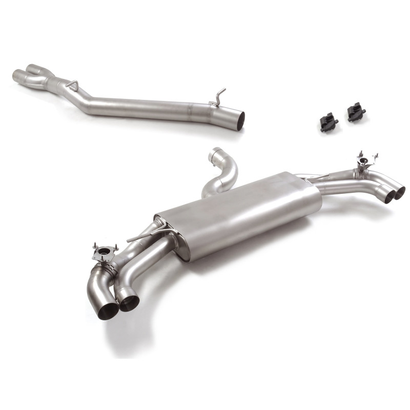 Tube intermédiaire groupe n sans silencieux en inox + Silencieux arrière duplex en inox avec valves integrées.Les valves sont...