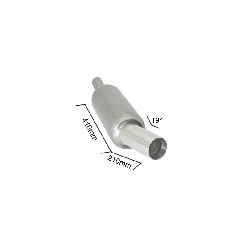 Silencieux arrière universal en inox avec 1 sortie ronde Sport Line 90 mm - Ø int. 56/61 mm - à souder - sortie inclinée à 19...