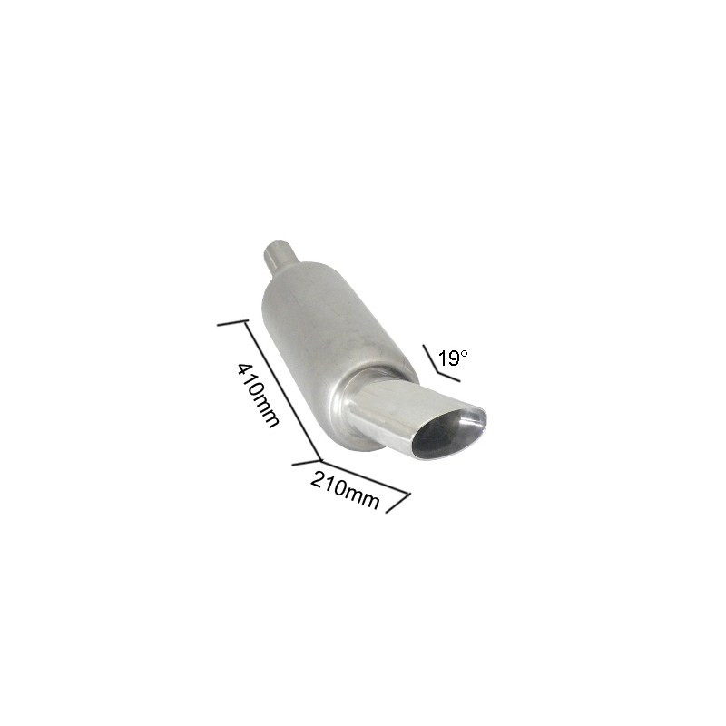 Silencieux arrière universal en inox avec 1 sortie ovale Sport Line 110 x 65 mm - Ø int. 46/51mm - à souder - sortie inclinée...