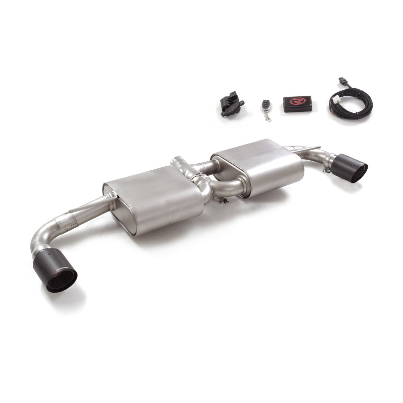 Silencieux arrière duplex en inox g/d avec sortie ronde Carbon Shot 100 mm avec valve électrique intégrée. Contrôle de la val...
