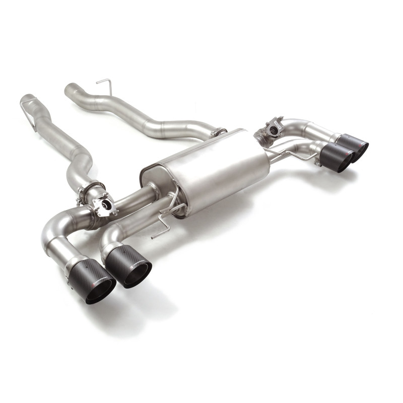 Silencieux arrière duplex en inox g/d avec 2 sortie ronde Carbon Shot 100 mm décalées avec valves integrées.Les valves sont c...