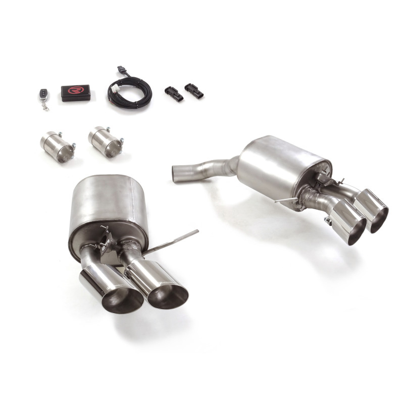 Silencieux arrière duplex en inox g/d avec 2 sortie ronde Sport Line 102 mm décalées avec valves électriques intégrées. Contr...