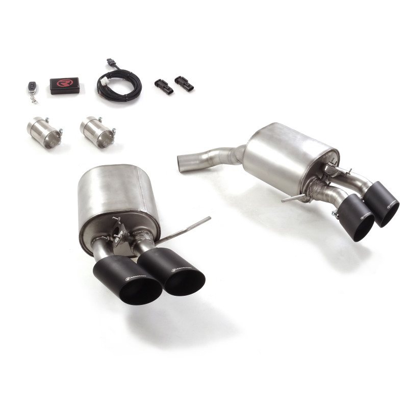 Silencieux arrière duplex en inox g/d avec 2 sortie ronde Sport Line Black 102 mm avec valves électriques intégrées. Contrôle...