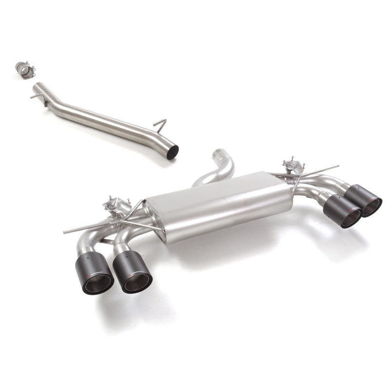 Tube intermédiaire en inox + Silencieux arrière duplex en inox g/d avec 2 sortie ronde Carbon Shot 100 mm avec valves integré...