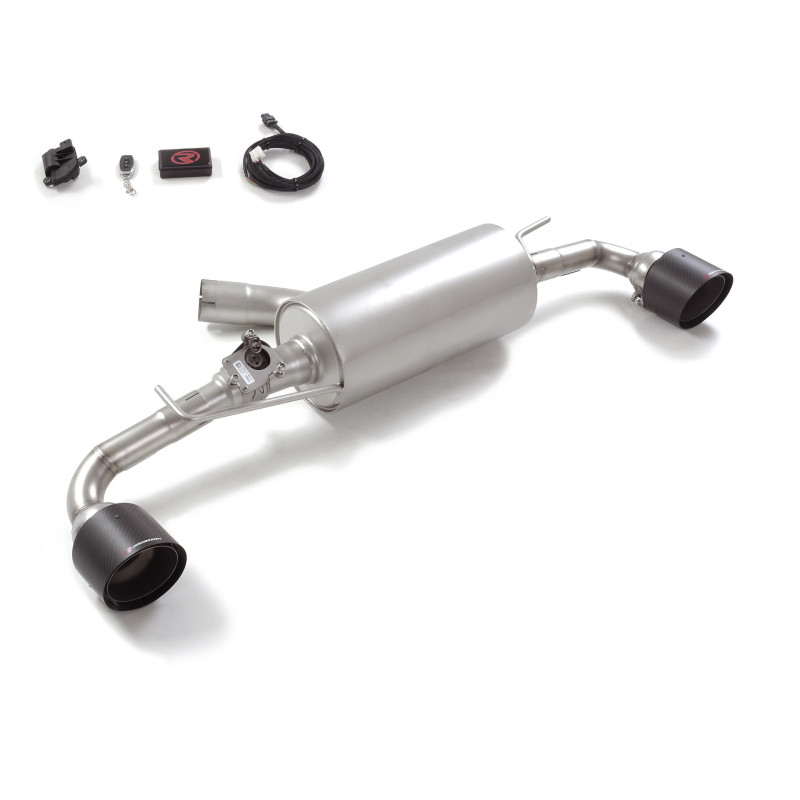 Silencieux arrière duplex en inox g/d avec sortie ronde Carbon Shot 118 mm avec valve électrique intégrée. Contrôle de la val...