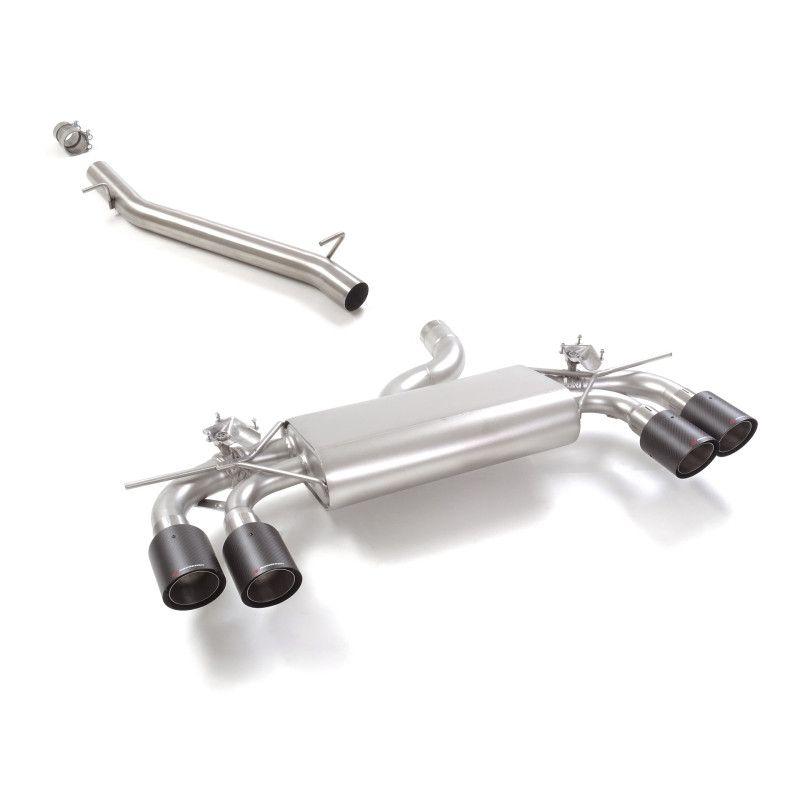Tube intermédiaire en inox + Silencieux arrière duplex en inox g/d avec 2 sortie ronde Carbon Shot 100 mm avec valves integré...