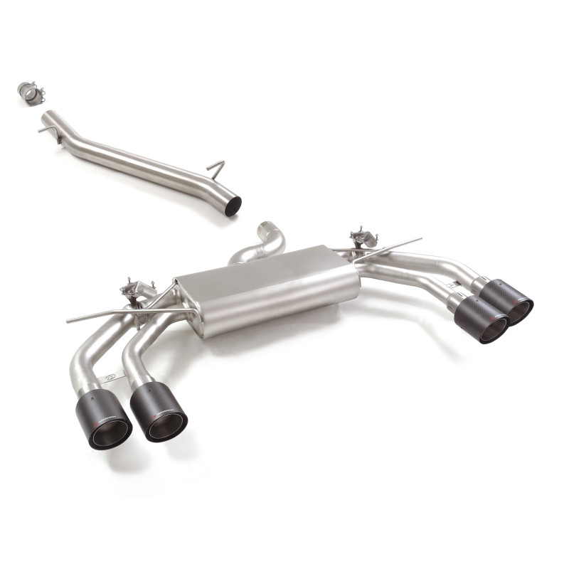 Tube intermédiaire en inox + Silencieux arrière duplex en inox g/d avec 2 sortie ronde Carbon Shot 100 mm avec valves integré...