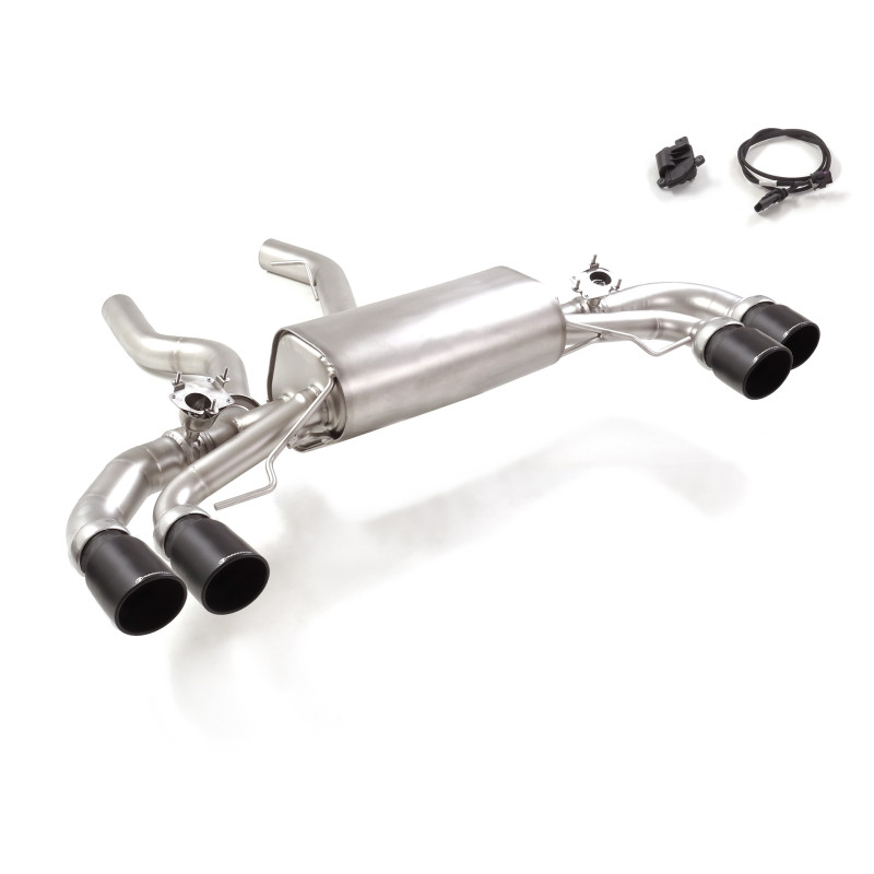Silencieux arrière duplex en inox g/d avec 2 sortie ronde Sport Line Black 90 mm décalées avec valves integrées.Les valves so...