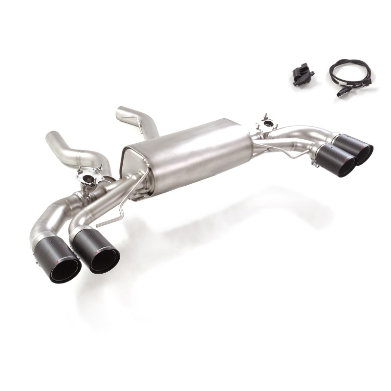 Silencieux arrière duplex en inox g/d avec sortie ronde Carbon Shot 2x90 mm décalées avec valves integrées.Les valves sont co...