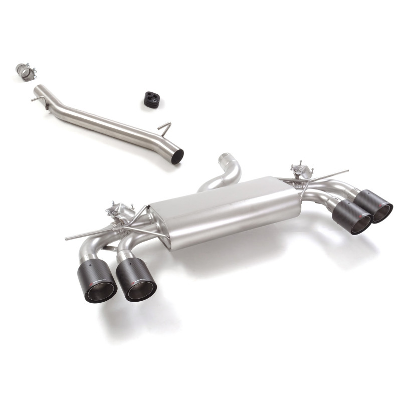 Tube intermédiaire en inox + Silencieux arrière duplex en inox g/d avec 2 sortie ronde Carbon Shot 100 mm avec valves integré...