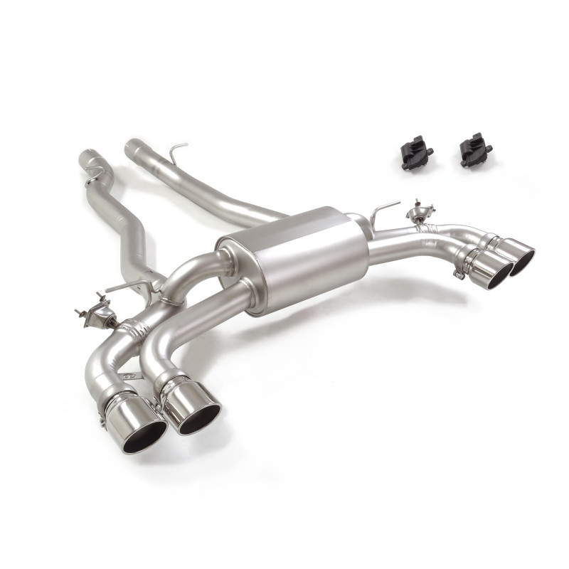 Silencieux arrière duplex en inox g/d avec 2 sortie ronde Sport Line 102 mm décalées avec valves integrées.Les valves sont co...
