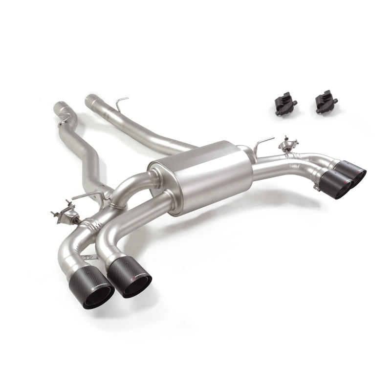 Silencieux arrière duplex en inox g/d avec 2 sortie ronde Carbon Shot 100 mm décalées avec valves integrées.Les valves sont c...