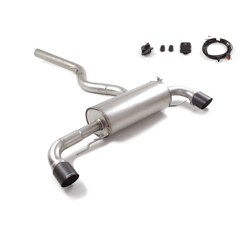 Silencieux arrière duplex en inox g/d avec sortie ronde Carbon Shot 100 mm avec valve électrique intégrée. Contrôle de la val...