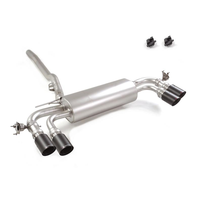 Silencieux arrière duplex en inox g/d avec sortie ronde Carbon Shot 2x90 mm décalées avec valves integrées.Les valves sont co...