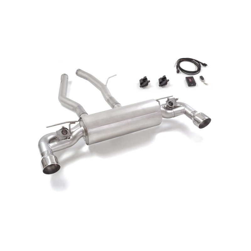 Silencieux arrière duplex en inox g/d avec sortie ronde Sport Line 102 mm avec valves électriques intégrées. Contrôle des val...