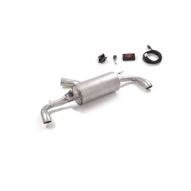 Silencieux arrière duplex groupe n en inox g/d avec sortie ronde 70 mm avec valve électrique intégrée. Contrôle de la valve a...