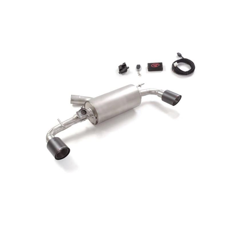 Silencieux arrière duplex groupe n en inox g/d avec sortie ronde Carbon Shot 100 mm avec valve électrique intégrée. Contrôle...