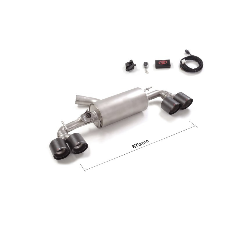 Silencieux arrière duplex groupe n en inox g/d avec 2 sortie ronde Carbon Shot 100 mm avec valve électrique intégrée. Contrôl...