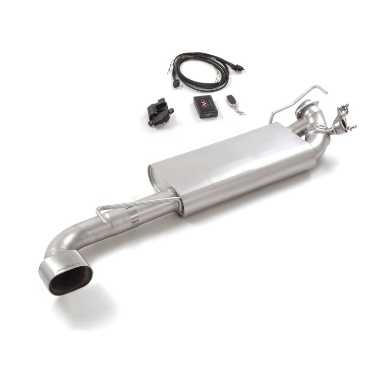 Silencieux arrière en inox avec 1 sortie ovale 120x70 mm signé Miky Biasion avec valve électrique intégrée. Contrôle de la va...