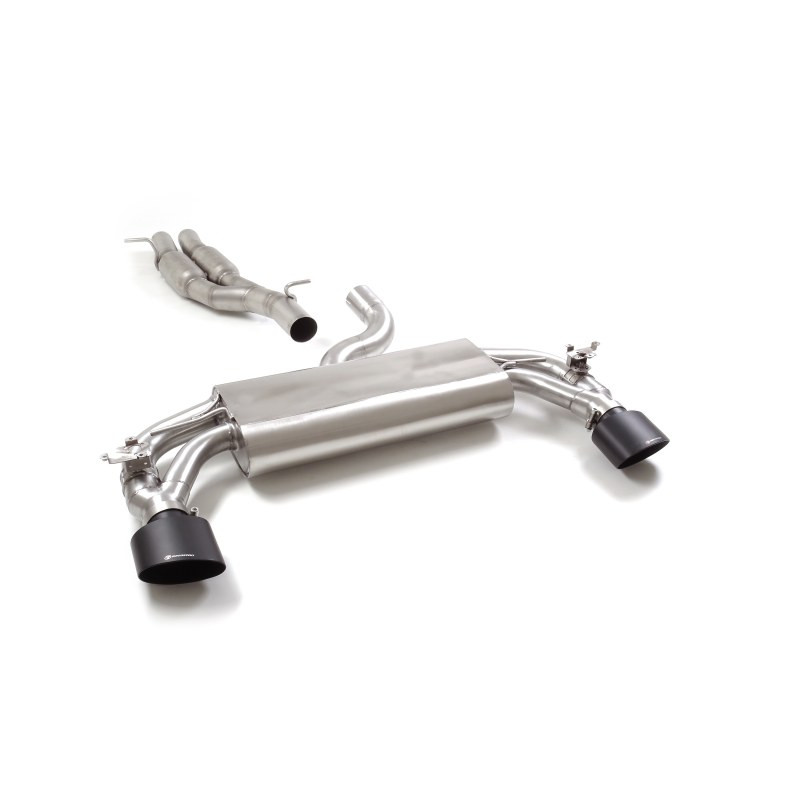 Silencieux intermédiaire en inox + Silencieux arrière duplex en inox g/d avec sortie ovale Black 152x102 mm avec valves integ...