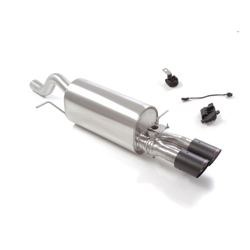 Silencieux arrière en inox avec 2 sorties rondes Carbon Shot 90 mm Avec valve intégrée. Le contrôle de la valve s'effectue à...
