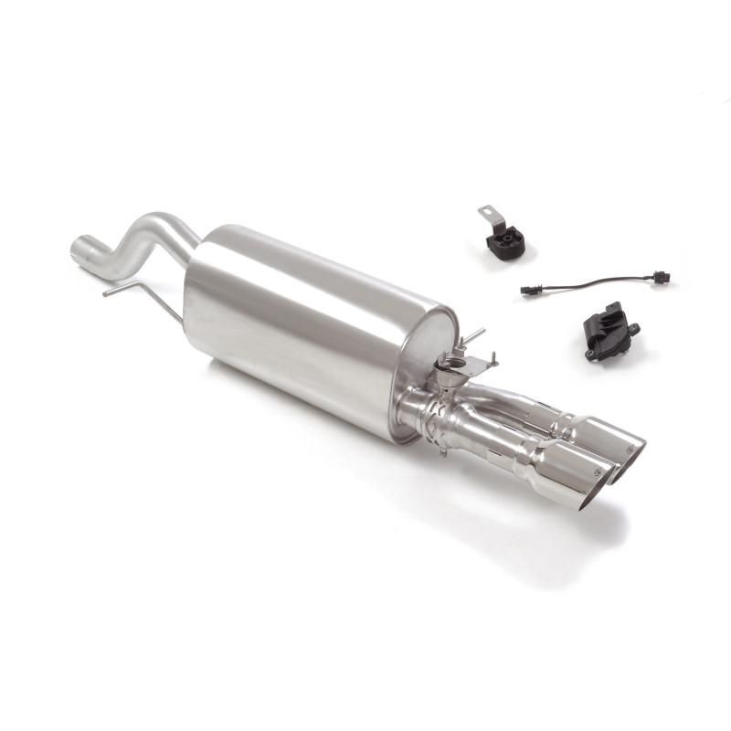 Silencieux arrière en inox avec 2 sorties rondes Sport Line 90 mm Avec valve intégrée. Le contrôle de la valve s'effectue à t...