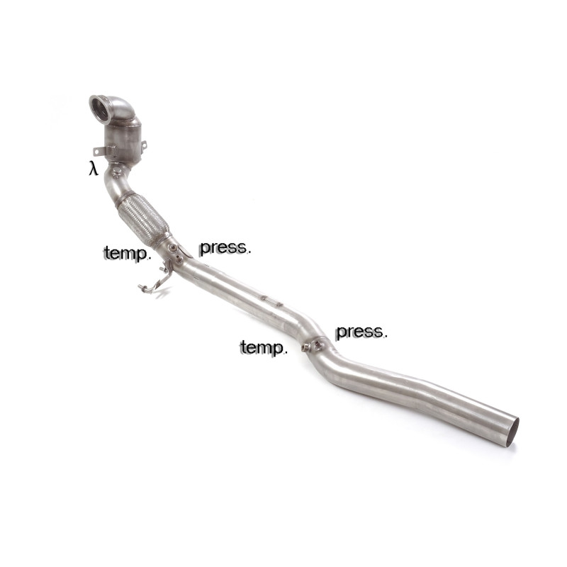 Catalyseur métallique 200cpsi groupe n en inox avec enlèvement du filtre OPF / GPF. Ligne avec diamètre majoré 76 mm à 70 mm...