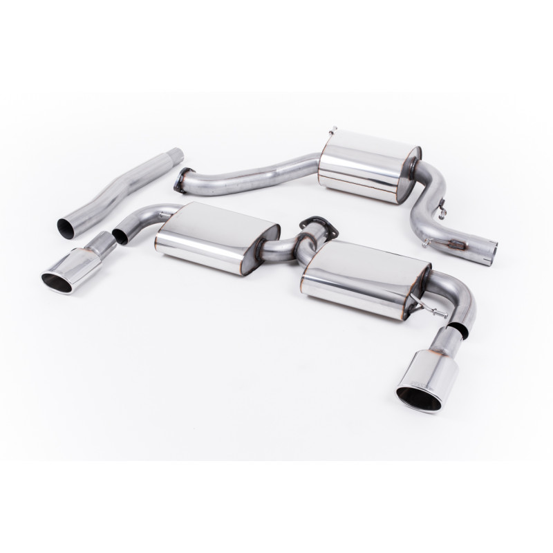 Scarico cat-back Milltek Volkswagen Scirocco R 2009-2016 - Omologato ECE - con silenziatore centrale e doppio silenziatore poste