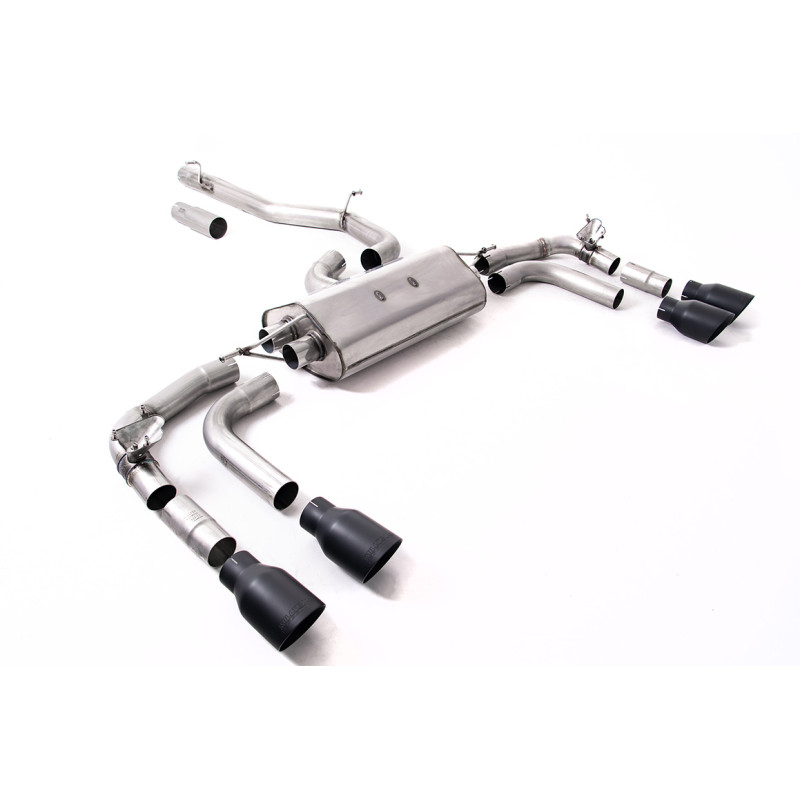 DPF Back Milltek Volkswagen Tiguan R 2.0 TSI 320PS 2021-2024 mit DPF - ohne Resonator - Quad GT100 Endrohre Cerakote Schwarz