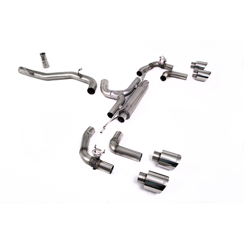 FAP Back Race Milltek Volkswagen Golf Mk8 R 2021-2025 - non risonato - uscite Quad GT115 Lucidate - Race, con valvole