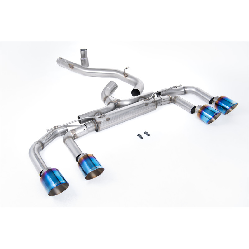 DPF Back Race Milltek Volkswagen Golf Mk8 R 2021-2025 - ohne Resonator - Endrohre Quad GT115 poliert - Race, ohne Klappen