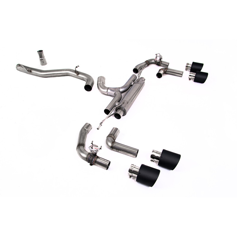 DPF Back Race Milltek Volkswagen Golf Mk8 R 2021-2025 - non-resonated - Quad Jet-115 Carbon Tips - Race, with valves