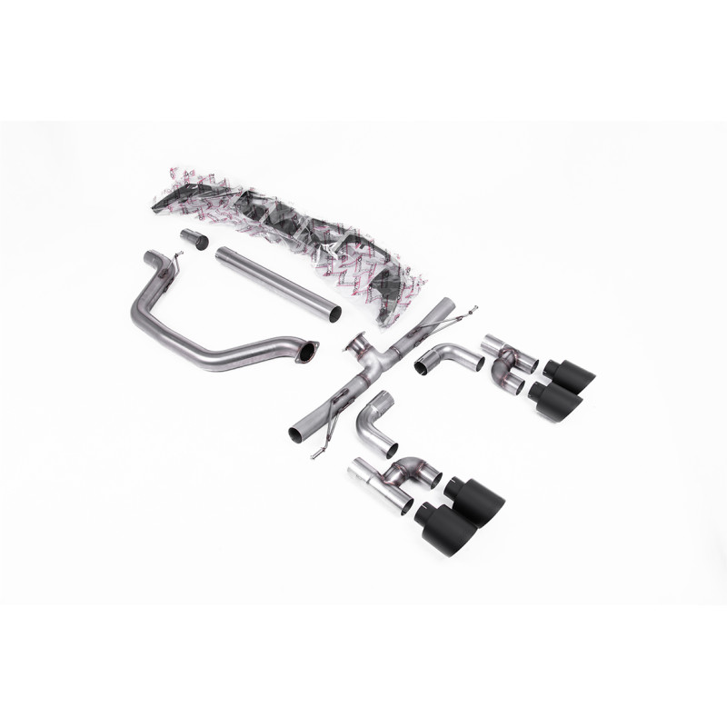 FAP Back Race Milltek Volkswagen Golf Mk8 - non résonné et avec bypass silencieux AR - sorties Quad GT115 Cerakote Noir
