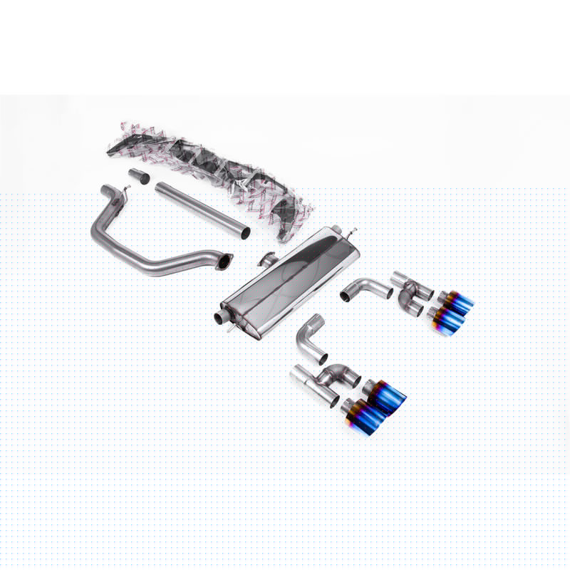 FAP Back Milltek Volkswagen Golf Mk8 GTI Look R 2020-2024 - non résonné et avec silencieux AR - sorties Quad GT115 Titane bleui
