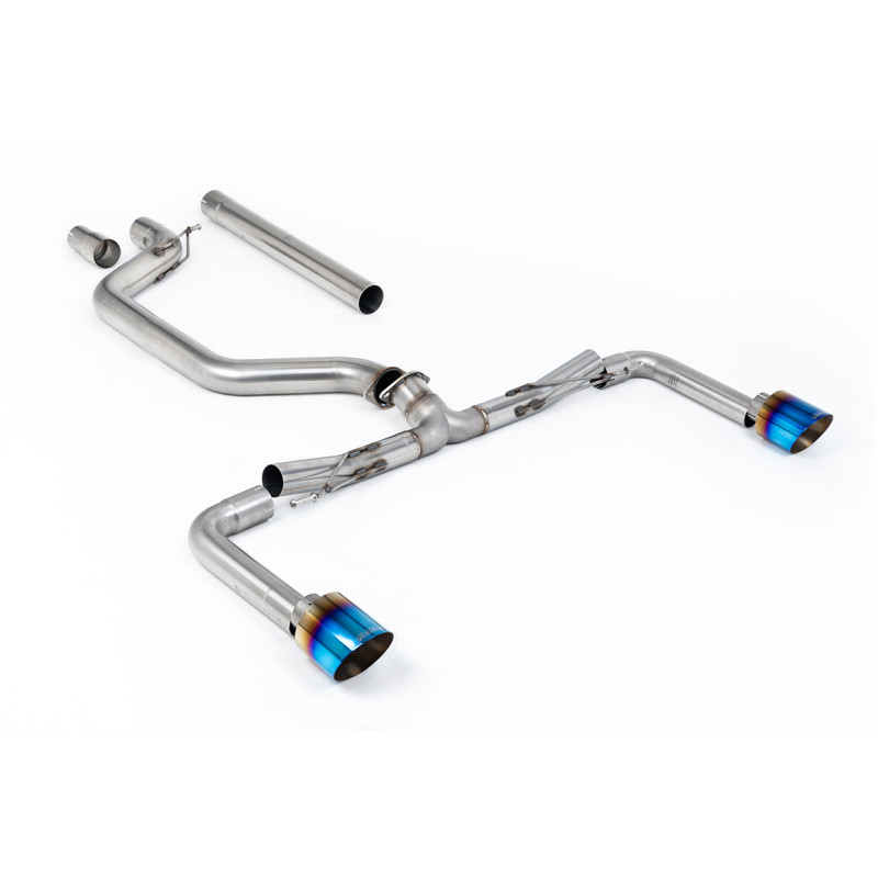 FAP Back Race Milltek Volkswagen Golf Mk8, Golf Mk8.5 - non résonné + bypass AR - sorties Dual GT115 Titane bleui