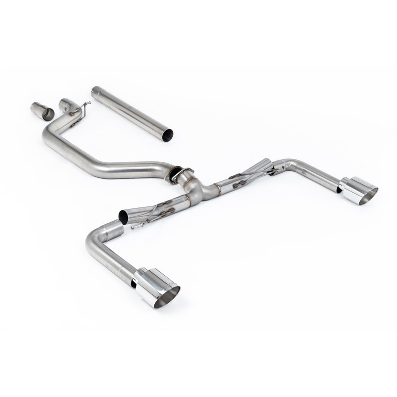 FAP Back Race Milltek Volkswagen Golf Mk8, Golf Mk8.5 - non résonné et avec bypass silencieux AR - sorties Dual GT115 Polies