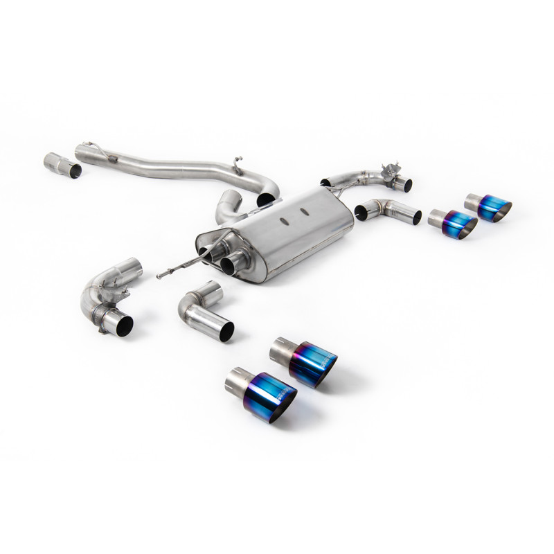 DPF-Back Race Milltek Volkswagen Golf Mk7.5 R 2.0 TSI 2017-2022 - Version 80 mm - ohne Resonator - Quad-Endrohre GT100 Titan bla