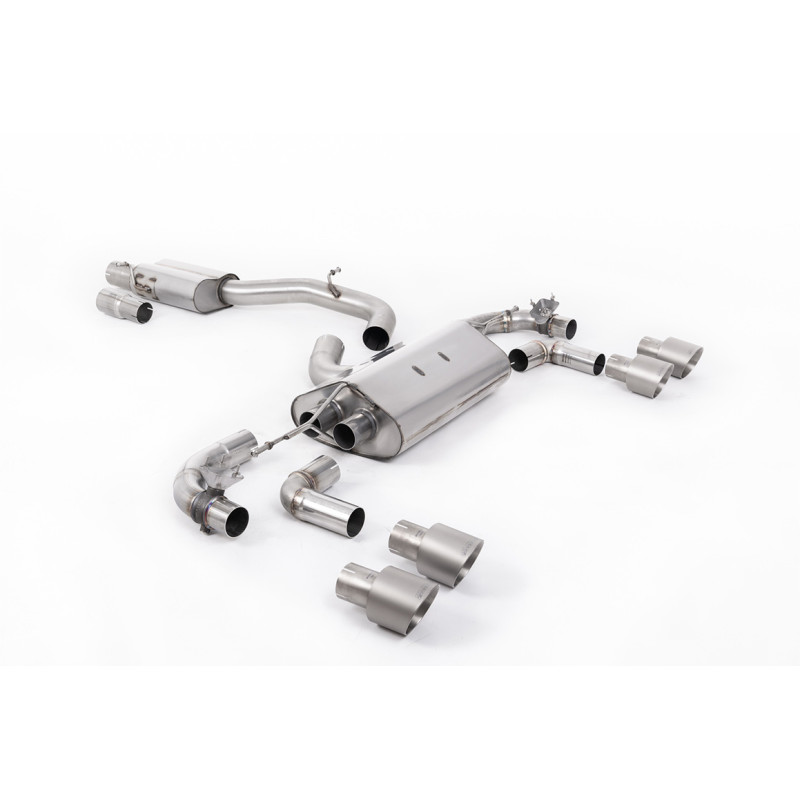 FAP Back Race Milltek Volkswagen Golf Mk7.5 R 2.0 TSI 300/310 CV 2017-2022 - Versión 80 mm - resonante - colas Quad GT100 Titani