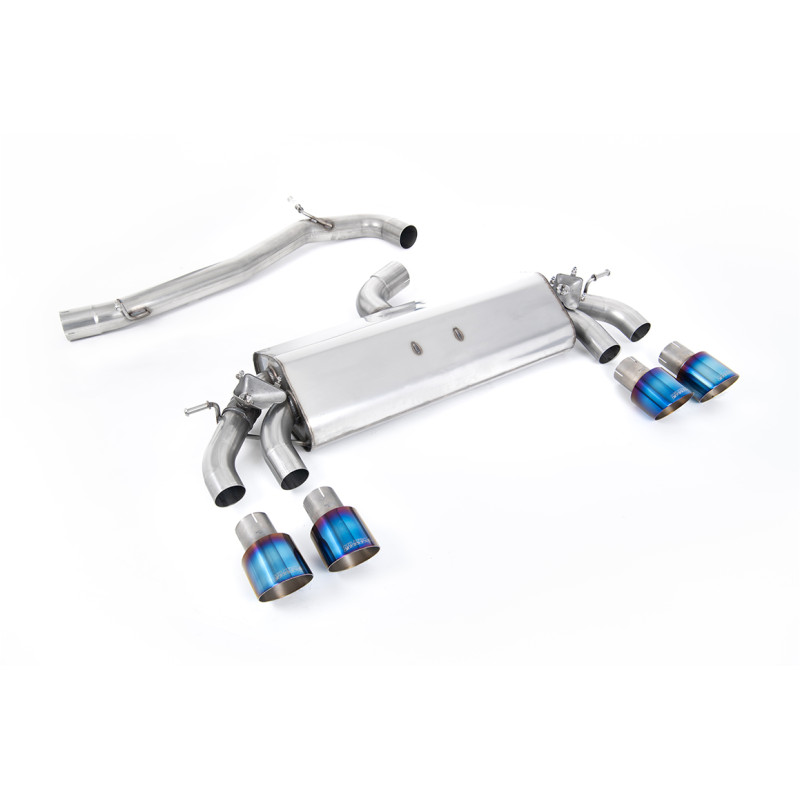 DPF Back Milltek Volkswagen Golf Mk7.5 R 2.0 TSI 2017-2021 - ECE Homologated - Non-Resonated - Quad GT100 Blued Titanium Tips