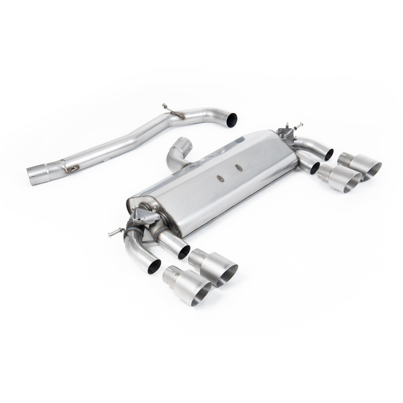 Escape cat-back Milltek Volkswagen Golf Mk7 R 2.0 TSI 300 CV 2014-2016 - sin resonador - colas Quad GT100 Titanio - con válvulas