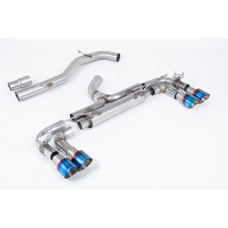 Catback Race Milltek Volkswagen Golf Mk7 R 2.0 TSI 2014-2016 - Versión 80 mm - no resonado - colas Quad GT100 Titanio azulado