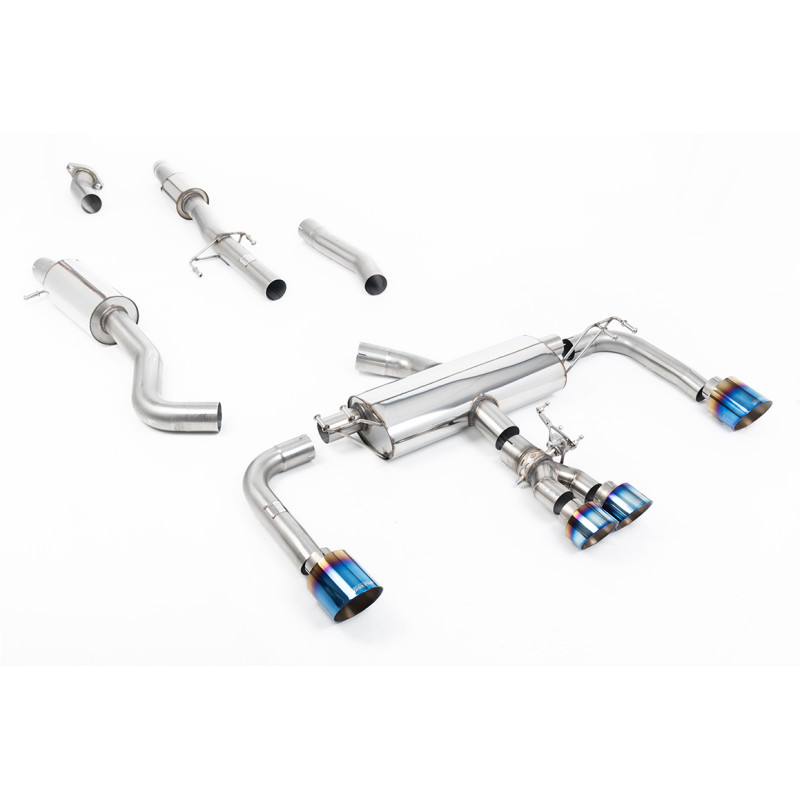 Catback primaire Milltek Toyota Corolla GR 2023-2025 - résonné + bypass cata secondaire - sorties Quad GT115 + 100 Titane bleui