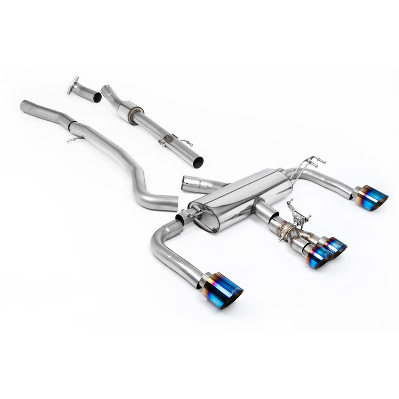 Catback primario Milltek Toyota Corolla GR - sin resonar + bypass catalizador secundario - salidas Quad GT115 + 100 Titanio azul