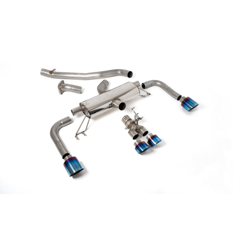 Scarico cat-back secondario Milltek Toyota Corolla GR 1.6T 2023-2025 - non risonanziato - terminali Quad GT115 + 100 Titanio bru
