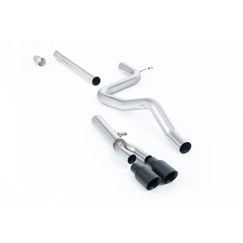 Escape cat-back Milltek Seat Leon 5F FR - Sin silenciador primario y bypass silenciador trasero - salidas Twin GT80 Cerakote Neg