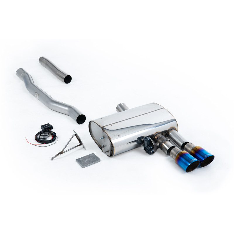 FAP Back Milltek Mini F56 Cooper S 2.0 Turbo 2019-2024 con FAP - Tras silenciador primario - colas Twin GT90 Titanio azulado