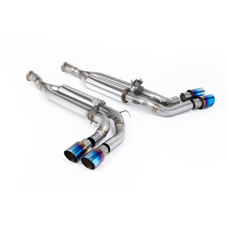 Cat-Back-Anlage Milltek Mercedes G-Class W463 G63 2019-2024, Endschalldämpfer-Paar, Quad-GT90-Endrohre Titan blau angelaufen