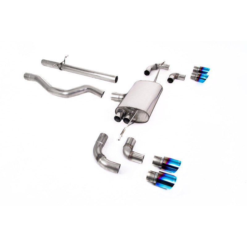 FAP-Back / Cat-Back Milltek Land Rover Defender L663 - ohne Mittelschalldämpfer - Quad-Endrohre GT90 Titan blau angelaufen - Cha