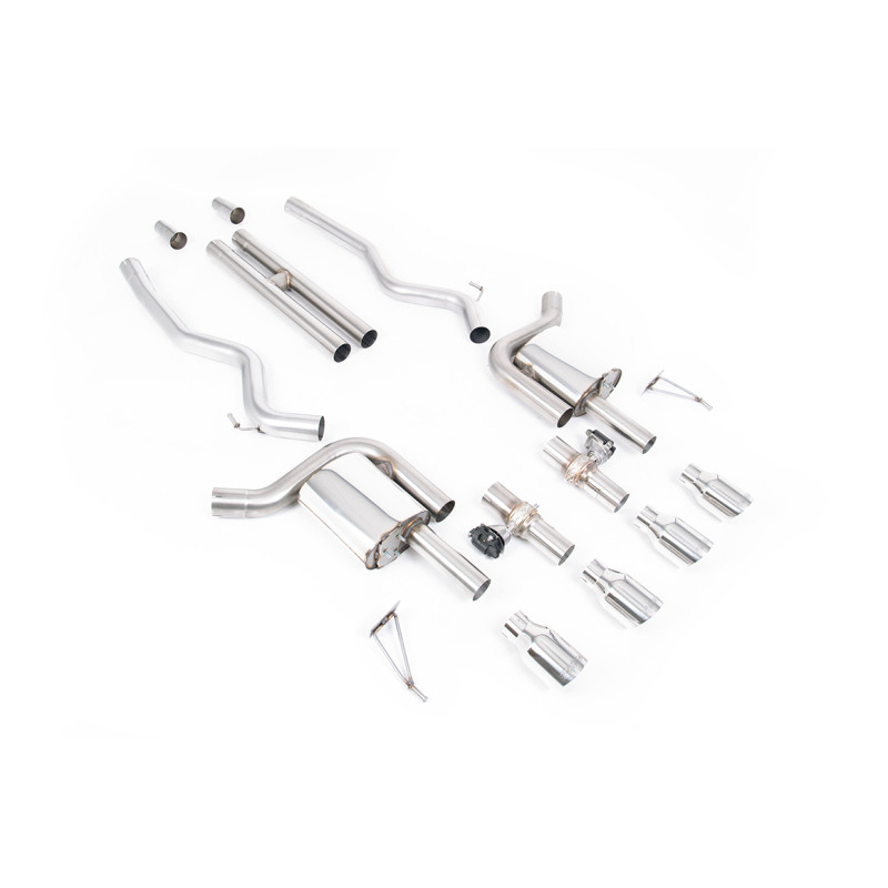 Cat-back Milltek Ford Mustang MK7 GT 5.0 V8 2024-2025 - Con H pipe e valvole attive - uscite Quand GT100 lucidate